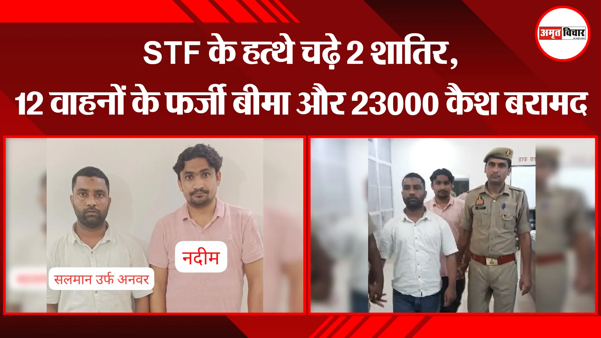 मुरादाबाद: STF के हत्थे चढ़े 2 शातिर, 12 वाहनों के फर्जी बीमा और 23000 कैश बरामद 