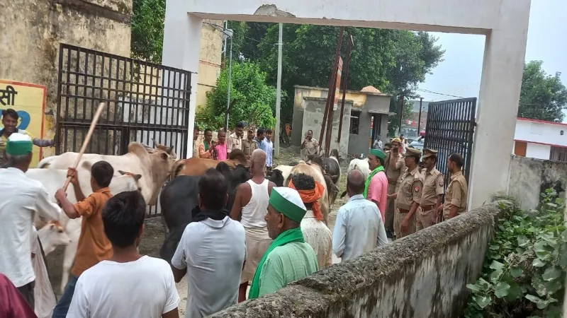 Bahraich News : छुट्टा मवेशियों से निजात के लिए ब्लॉक का घेराव, पुलिस से झड़प