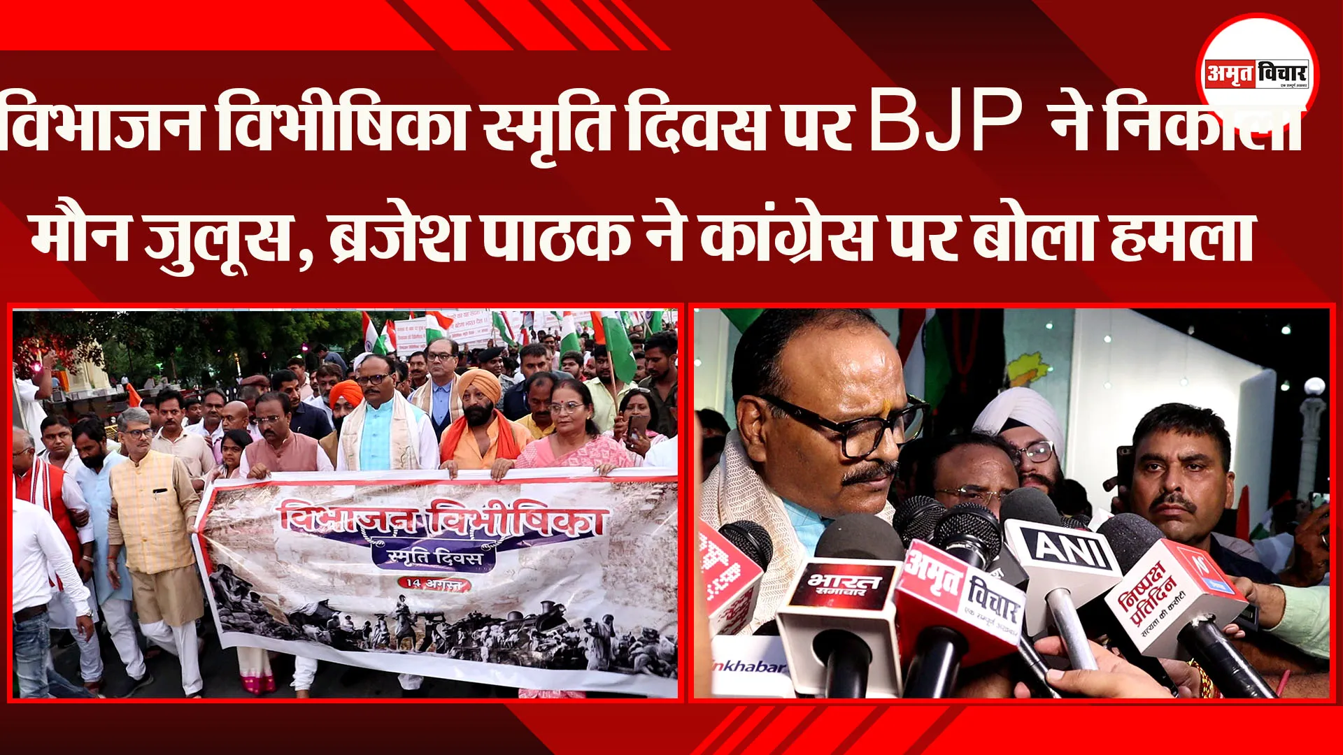 लखनऊ: विभाजन विभीषिका स्मृति दिवस पर BJP ने निकाला मौन जुलूस, ब्रजेश पाठक ने कांग्रेस पर बोला हमला