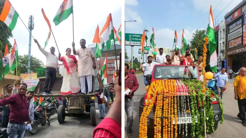 Kanpur Mayor प्रमिला पांडेय ने नगर निगम कर्मचारियों संग निकाली तिरंगा यात्रा, बाबा का बुलडोजर आकर्षण का रहा केंद्र