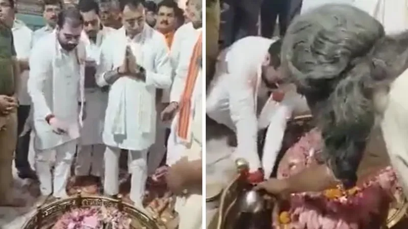 Video: मंत्री सतीश शर्मा ने शिवलिंग पास धोया हाथ! तो सपा और कांग्रेस ने भाजपा पर साधा निशाना  