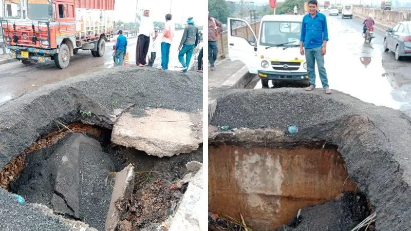 कानपुर में बड़ा हादसा होने से बचा, गुजैनी हाईवे की सर्विस रोड धंसी, 10 फीट लंबा हुआ गड्ढा, दो बाइक सवार बाल-बाल बचे