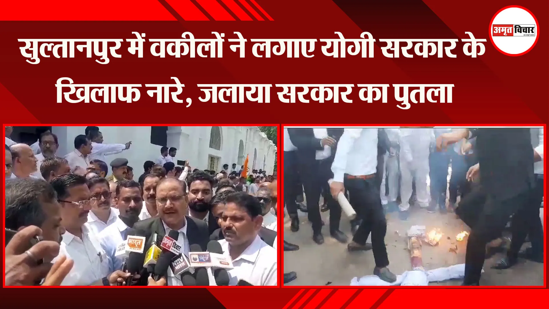 हापुड़ कांड : सुल्तानपुर में वकीलों ने लगाए योगी सरकार के खिलाफ नारे, जलाया सरकार का पुतला