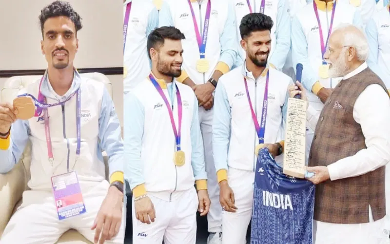 अलीगढ़: एशियाई खेलों में स्वर्ण पदक विजेता क्रिकेटर रिंकू सिंह ने कप्तान संग प्रधानमंत्री को भेंट किया बल्ला