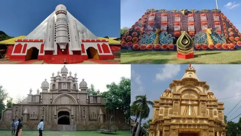 प्रयागराज: दुर्गा पूजा पंडालों में दिखी चंद्रयान और अयोध्या राम मंदिर की झलक