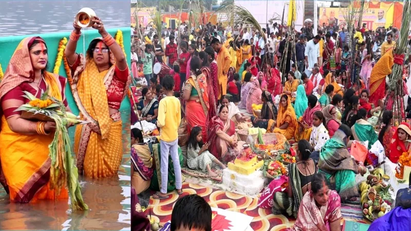 देवरिया : छठ व्रती महिलाओं ने अस्ताचलगामी सूर्य को दिया पहला अर्घ्य 