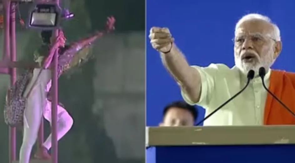 हैदराबाद में प्रधानमंत्री मोदी की रैली के दौरान खंभे पर चढ़ी महिला, समझाने पर नीचे उतरी