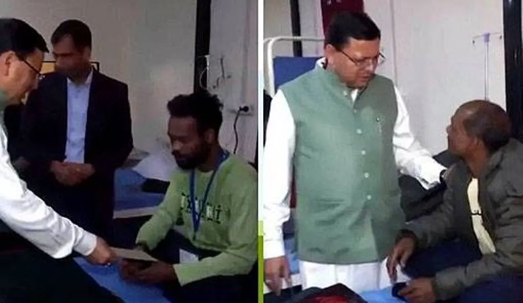 सीएम धामी ने जाना टनल से निकले श्रमिकों का हाल, सहायता राशि के चेक किए प्रदान 