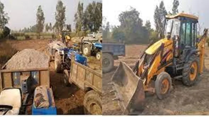 हरदोई: बालू खनन में लगी जेसीबी और ट्रैक्टर-ट्रॉली हुई सीज 