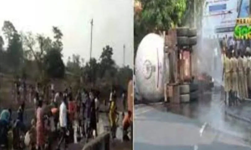 महाराष्ट्र: ठाणे में तेल टैंकर पलटा, यातायात कुछ देर के लिए प्रभावित