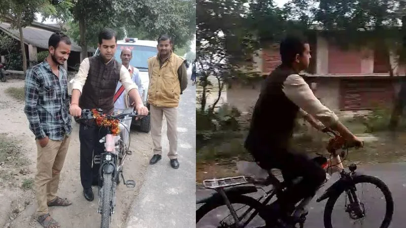 प्रतापगढ़: युवक ने बनाई ई-साइकिल, देखने के लिए जुटी भीड़, एसडीएम ने भी की सवारी