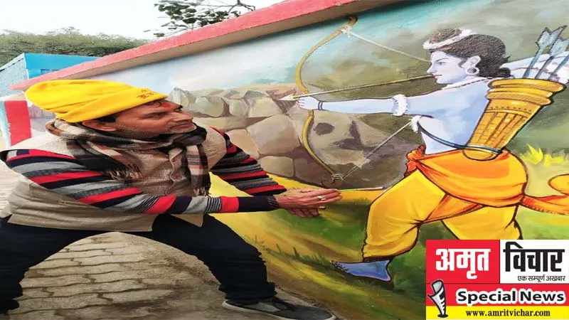 अयोध्या की दीवारों पर रामायण के पात्रों के चित्र उकेर रहे गोंडा के करमचंद ओझा 