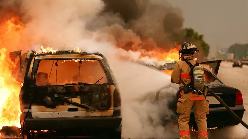 किच्छा: हादसे के बाद कार में लगी आग, बाल-बाल बचे दो सवार