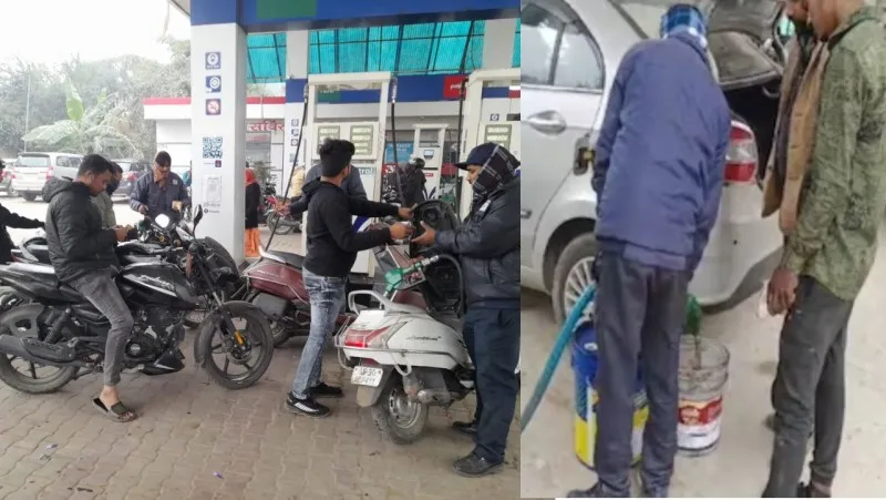 हरदोई: ट्रांसपोर्टर की हड़ताल से पेट्रोल पंपों पर लगी जबरदस्त भीड़