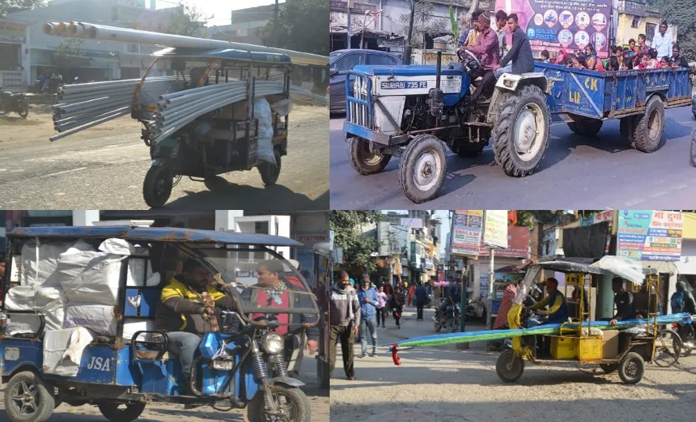 पीलीभीत: हादसे का नहीं कोई डर... ई-रिक्शा को बना दिया लोडर, ट्रैक्टर-ट्रॉली में धड़ल्ले से सफर जारी