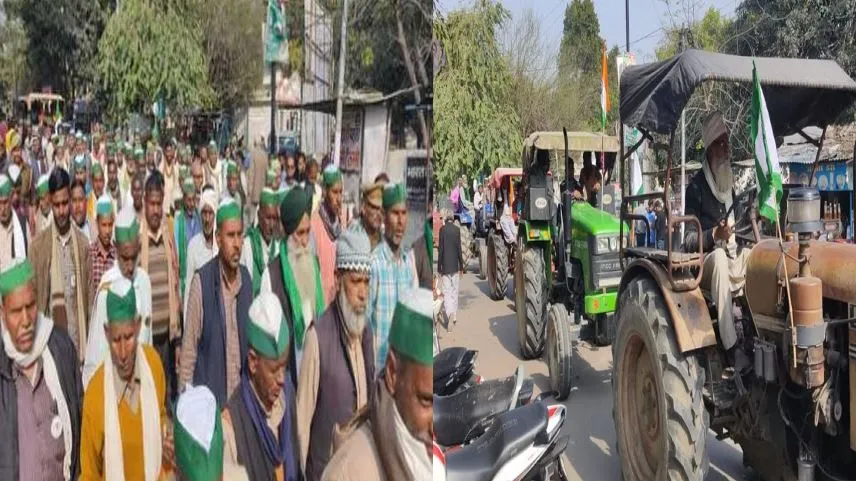 आंवला के किसान ट्रैक्टरों के साथ पहुंचे कलेक्ट्रेट, प्रदर्शन कर की नारेबाजी