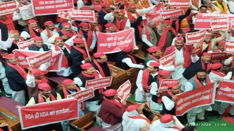 यूपी विधानसभा के बजट सत्र से पहले सपा ने किया प्रदर्शन, सरकार की नीतियों के खिलाफ की नारेबाजी 