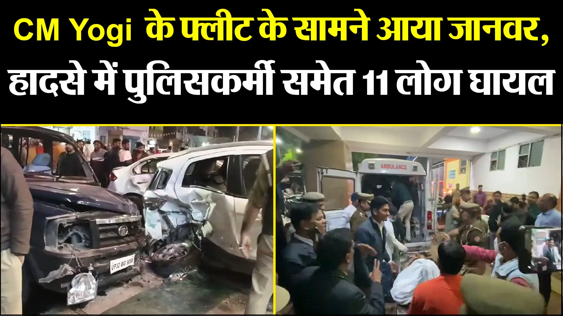 लखनऊ: CM Yogi के फ्लीट के सामने आया जानवर, हादसे में पुलिसकर्मी समेत 11 लोग घायल