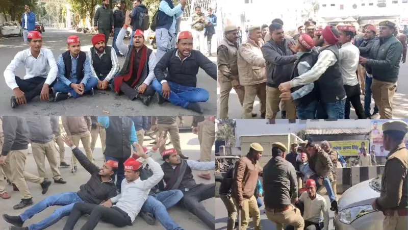 लखनऊ विश्वविद्यालय में समाजवादी छात्रसभा ने फूंका इलाहाबाद विवि के प्रॉक्टर का पुतला, जमकर किया विरोध प्रदर्शन