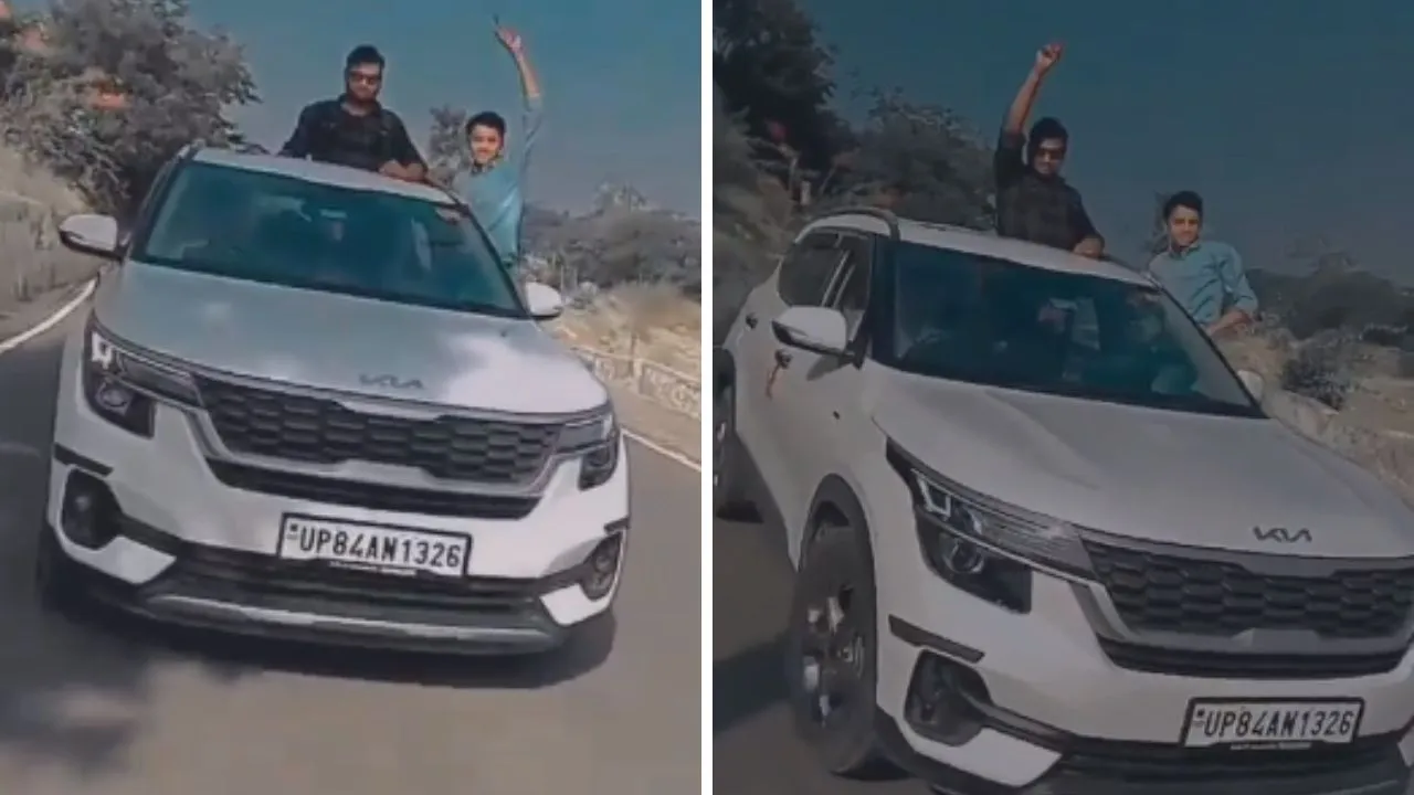 Etawah News: सफेद रंग की KIA कार में दो युवक कर रहे थे स्टंट...पुलिस ने ठोंका साढ़े दस हजार का चालान, देखें- VIDEO