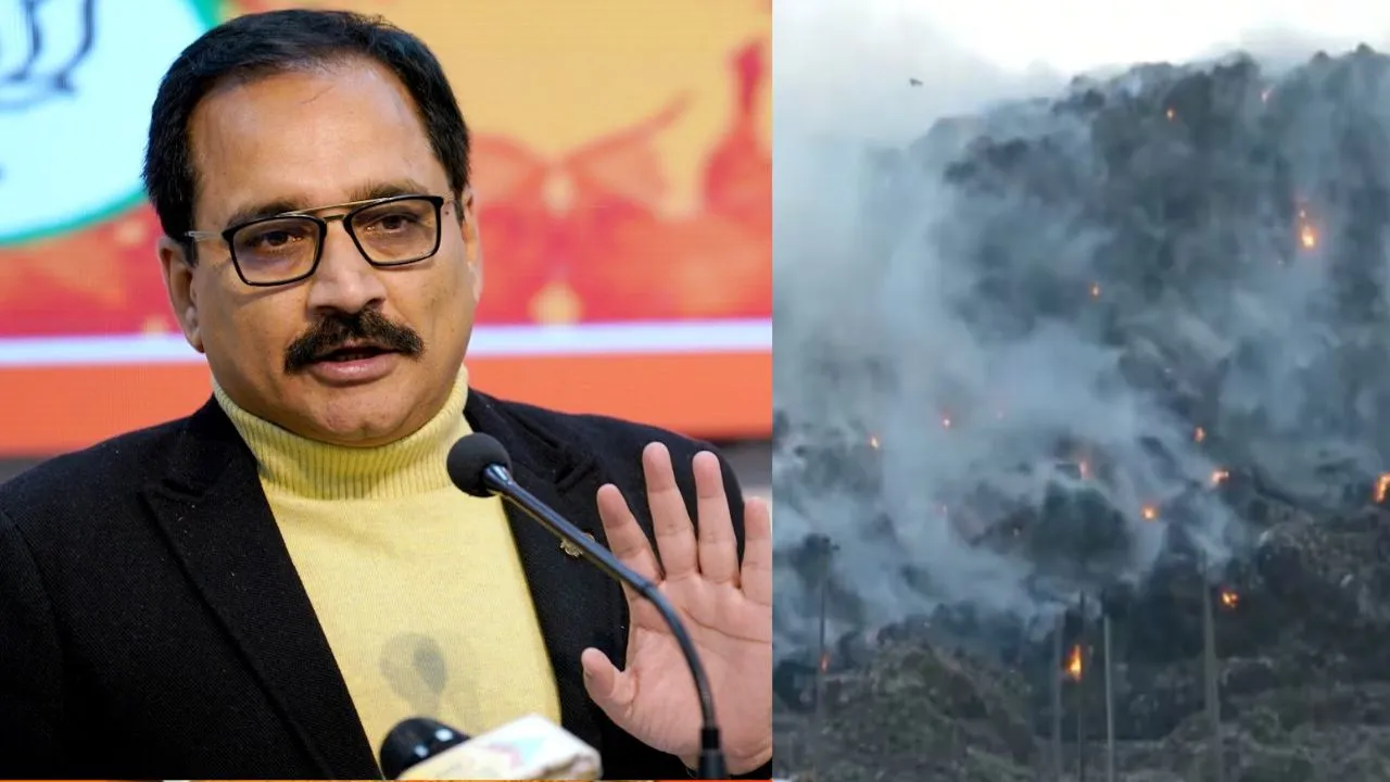 गाजीपुर लैंडफिल साइट पहुंचे दिल्ली BJP अध्यक्ष वीरेंद्र सचदेवा, बोले-‘आप’ के ‘भ्रष्टाचार’ का परिणाम है लगी आग