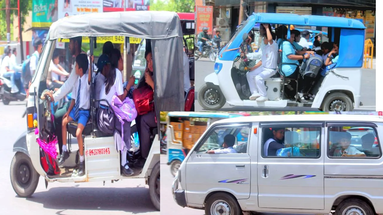 बाराबंकी: लगेज की तरह स्कूली बच्चे ढो रहे प्राइवेट वाहन, पुलिस के साथ अभिभावक भी नहीं दे रहे ध्यान