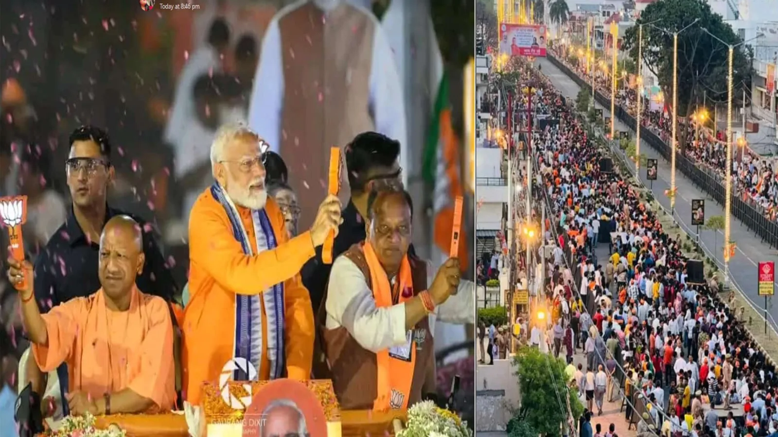 बरेली: PM मोदी के रोड शो में उमड़ा जनसैलाब, पार्टी सिम्बल लेकर हाथ हिलाकर जनता का किया अभिवादन 