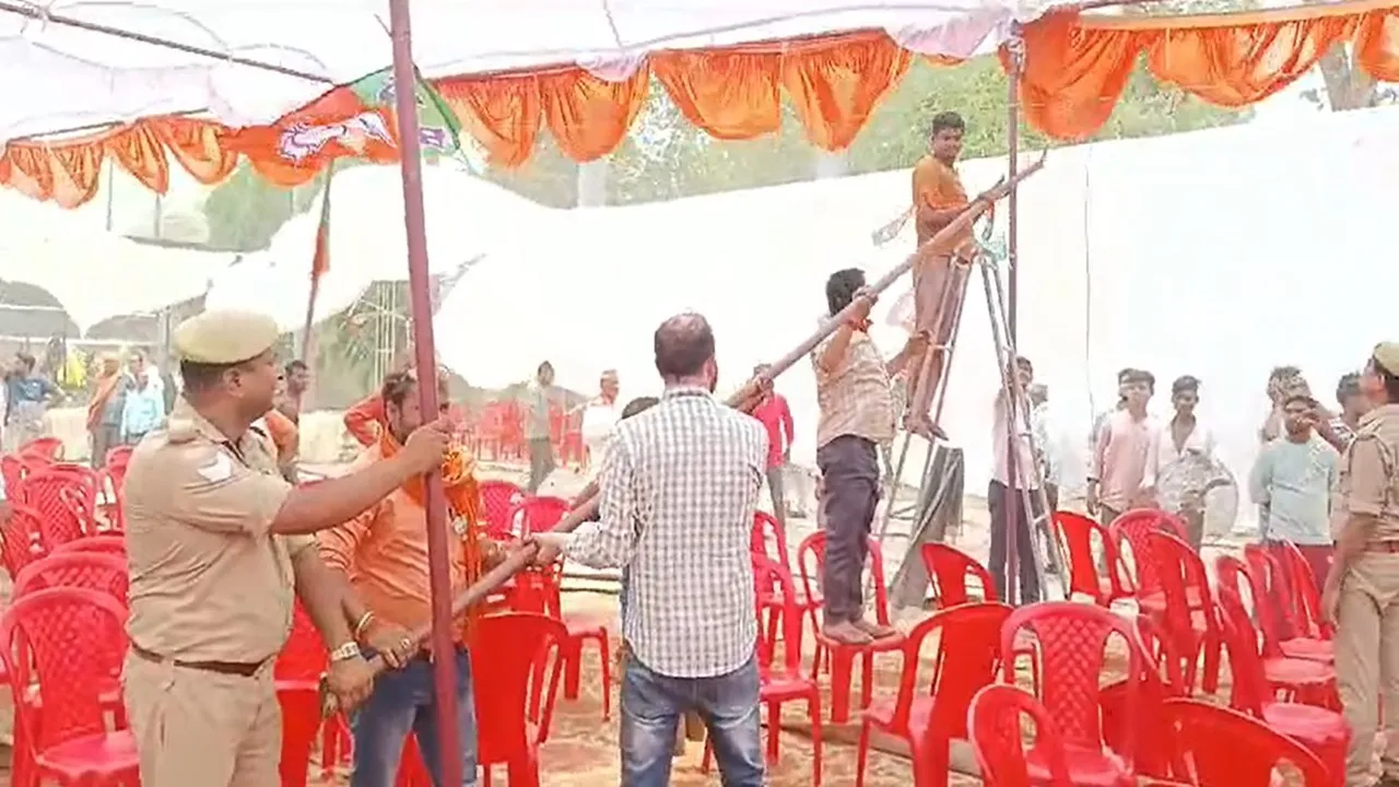 रायबरेली: डिप्टी सीएम की सभा में आंधी से मची भगदड़, पुलिसकर्मियों और कार्यकर्ताओ ने संभाला मोर्चा