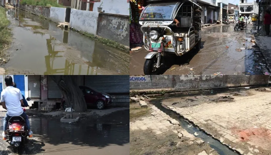 बरेली: यहां तो बिन बारिश के ही जलभराव, गंदे पानी से होकर निकल रहे लोग