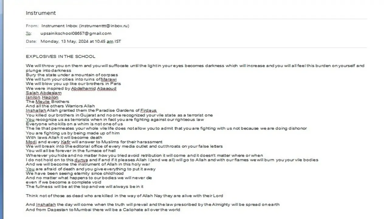 Email copy of School threats