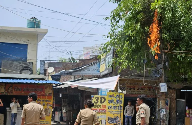 पीलीभीत: टनकपुर हाइवे पर जल उठा बिजली का पोल, पेड़ तक पहुंची आग तो मची अफरा-तफरी...मौके पर पहुंची दमकल टीम
