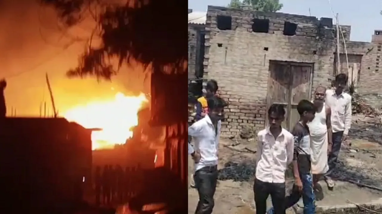 हरदोई के फुकहा गांव में भीषण अग्निकांड, आग से जले 37 घर, 12 मवेशी जलकर मरे-लाखों का नुकसान 