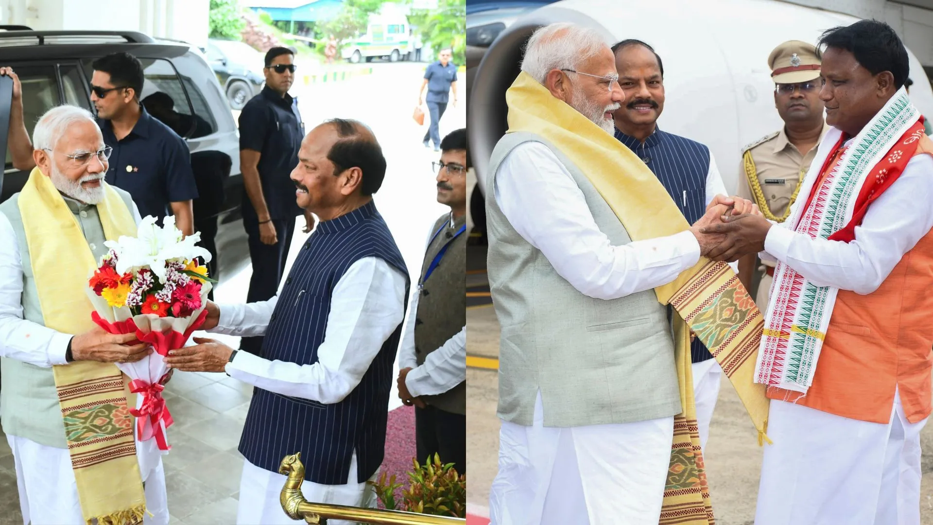 शपथ ग्रहण समारोह में भाग लेने के लिए ओडिशा पहुंचे पीएम मोदी, राज्यपाल और मोहन मांझी ने किया स्वागत