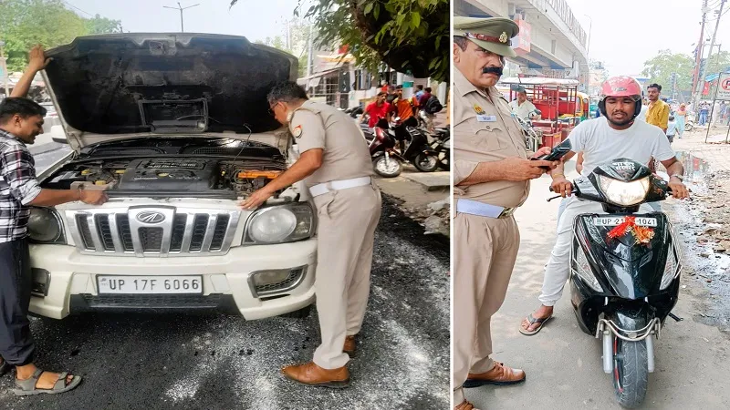 Moradabad News लाल-नीली बत्ती और हूटर लगाकर दिखा रहे थे रौब, इतने वाहनों के हुए चालान