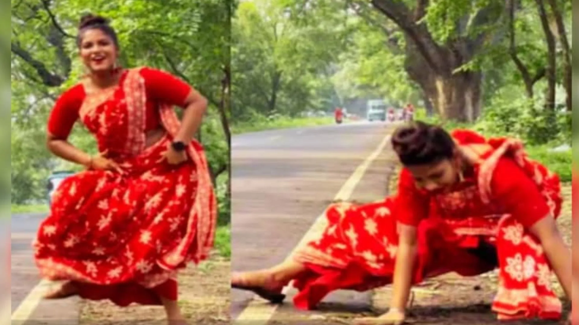 VIDEO: लाल साड़ी में इस गाने पर डांस कर रही थी लड़की, फिर हुआ कुछ ऐसा की देख उड़ जाएंगे होश