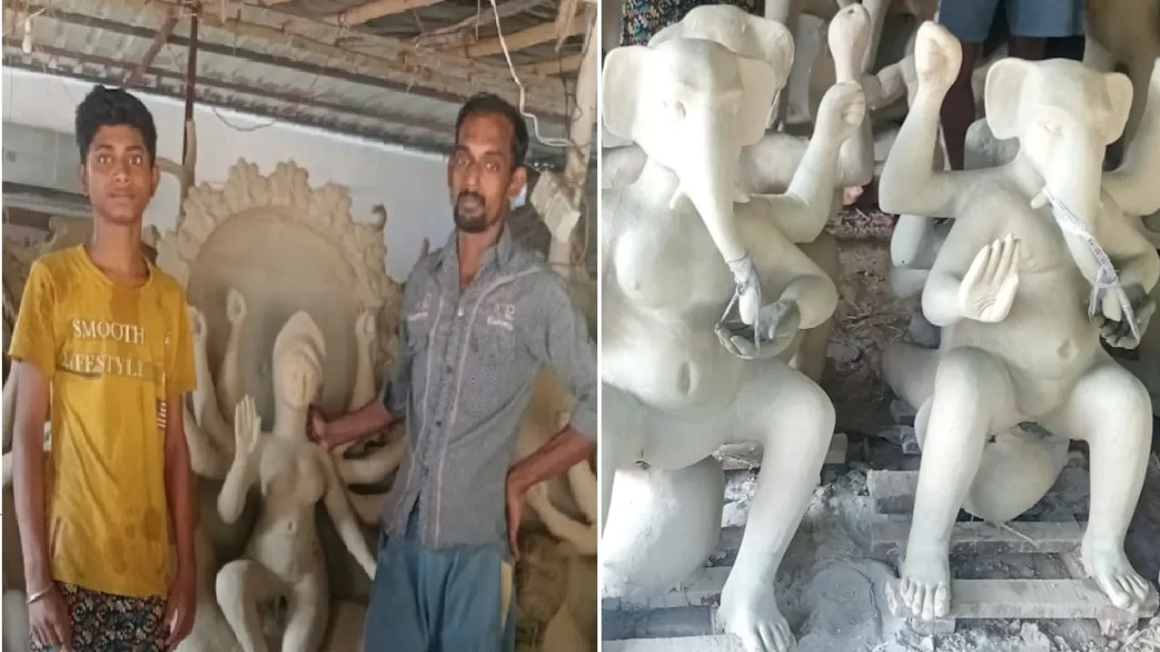 बाराबंकी : मूर्ति बनाने में जुटे मूर्तिकार, घर-घर विराजेंगे गजानन महाराज