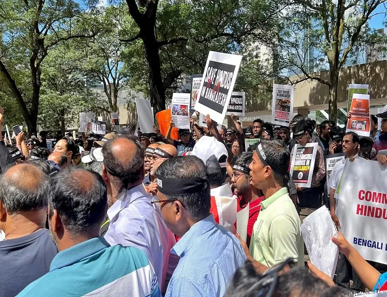 Bangladesh Violence : 'बांग्लादेश में हिंदुओं को बचाओ', हमलों के खिलाफ ह्यूस्टन में एकत्र हुए सैकड़ों लोग 