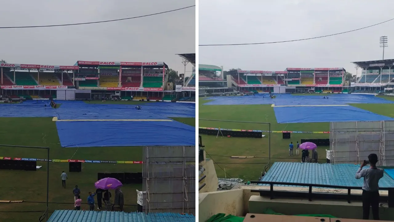 Kanpur में बारिश ने डाला टीम इंडिया के अभ्यास में खलल...ग्रीनपार्क मैदान को कवर्स से ढका गया