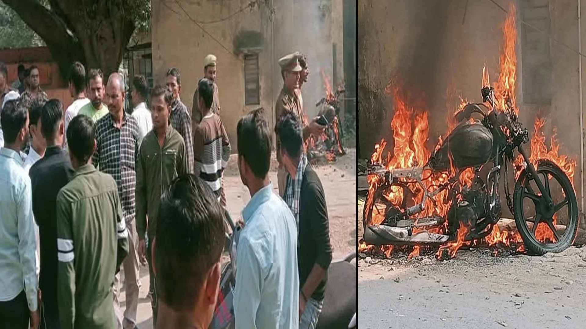 शाहजहांपुर: महिला पर गंदे कमेंट्स करने पर पुलिस चौकी के सामने बाइक में लगा दी आग