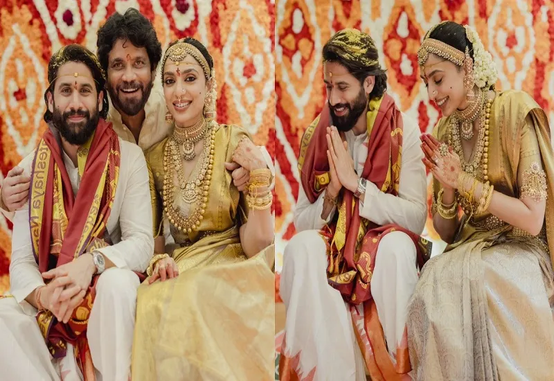 Naga-Sobhita Wedding : गोल्डन साड़ी पहन सोने से लदीं शोभिता धुलिपाला, धोती-कुर्ता में जचे नागा चैतन्य...हैदराबाद में लिए 7 फेरे