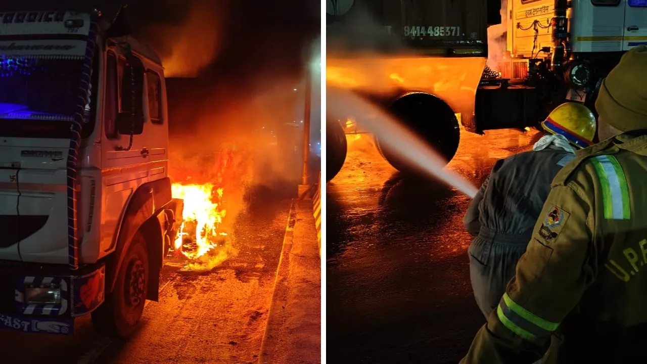 Kanpur में ट्रक में लगी भीषण आग: कड़ी मशक्कत के बाद दमकल कर्मियों ने पाया काबू, कोई भी जनहानि नहीं