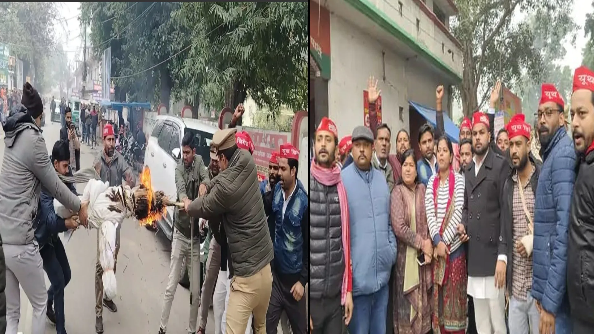 लखीमपुर खीरी: मुलायम सिंह पर टिप्पणी से भड़के सपाइयों ने महंत राजू दास का फूंका पुतला