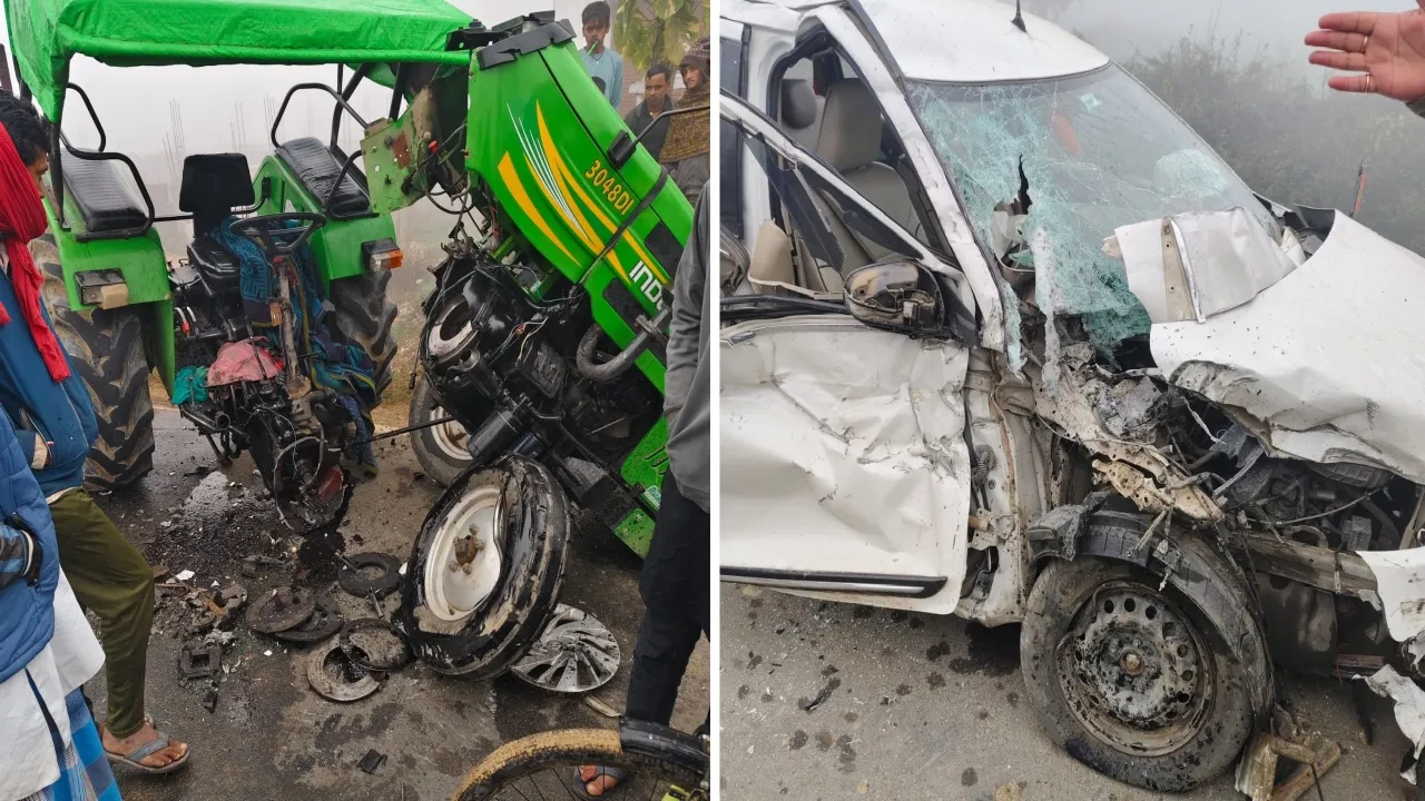 Gonda accident : ट्रैक्टर से भिड़ी आर्टिगा, दंपति समेत चार घायल