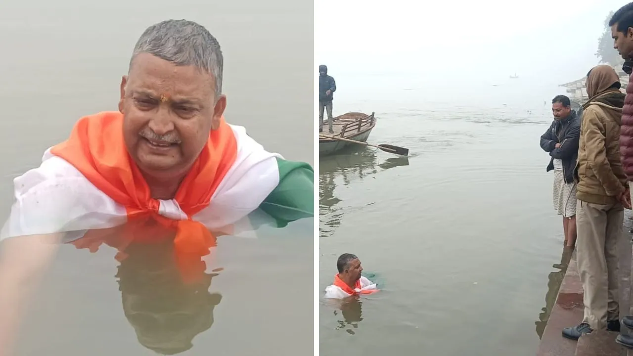 Kanpur में दिव्यांगजनों का प्रदर्शन: राष्ट्रीय अध्यक्ष तिरंगा लपेटकर गंगा में उतरे, गिनाई समस्याएं, पुलिस ने नदी से बाहर निकाला