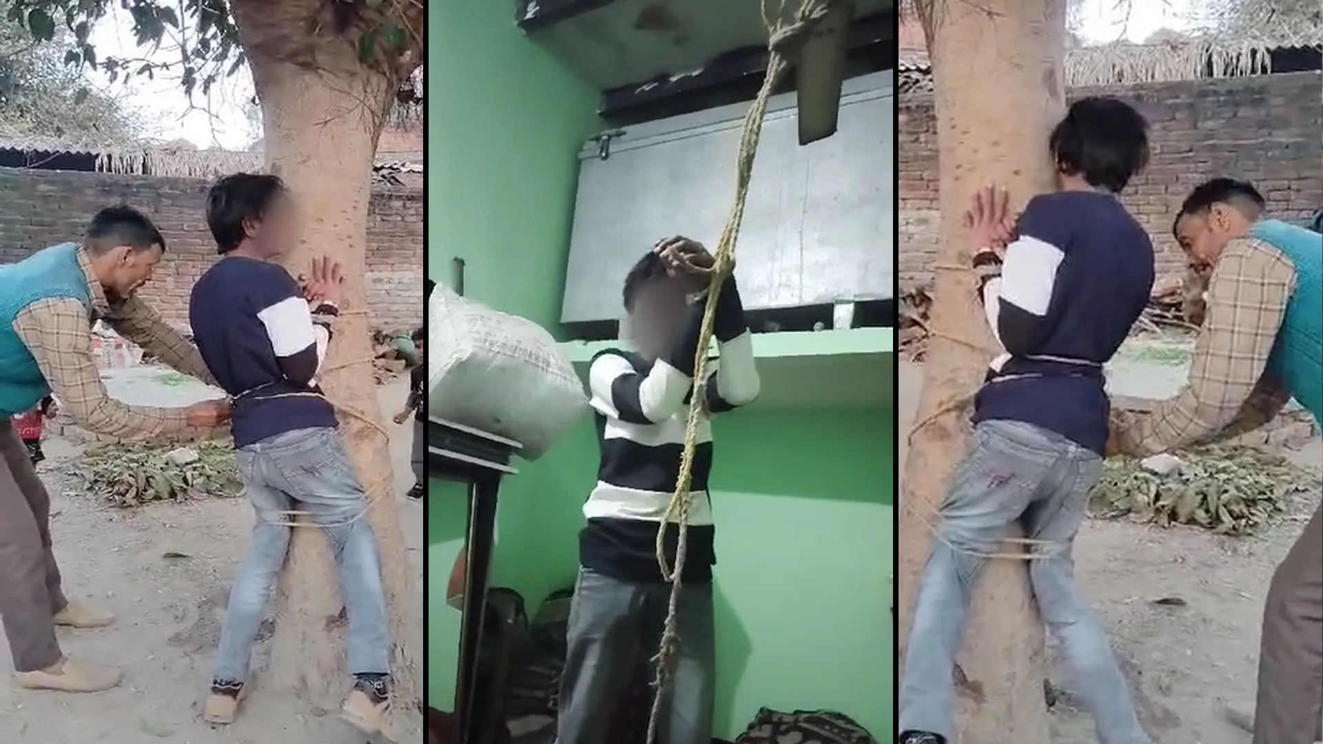 अमरोहा: तालिबानी सजा का VIDEO...मोबाइल चोरी के शक में पहले पेड़ से बांधकर पीटा, फिर पंखे से लटकाया