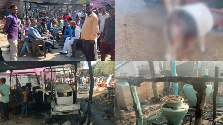लखीमपुर खीरी: रहीमपुरवा में आग से पांच घर जले, लाखों का नुकसान, दो पशु भी झुलसे