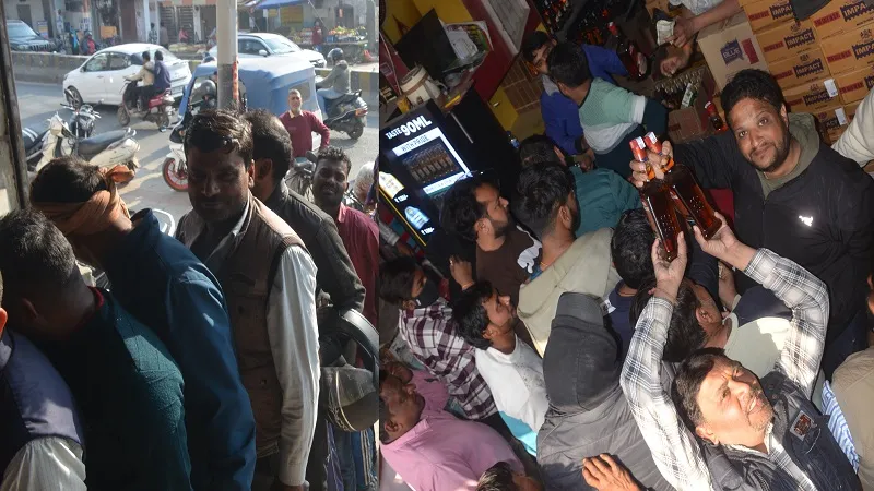 मुरादाबाद में सस्ती शराब खरीदने को दुकानों पर उमड़ी भीड़, 25 प्रतिशत की छूट पर लोगों ने खरीदी शराब