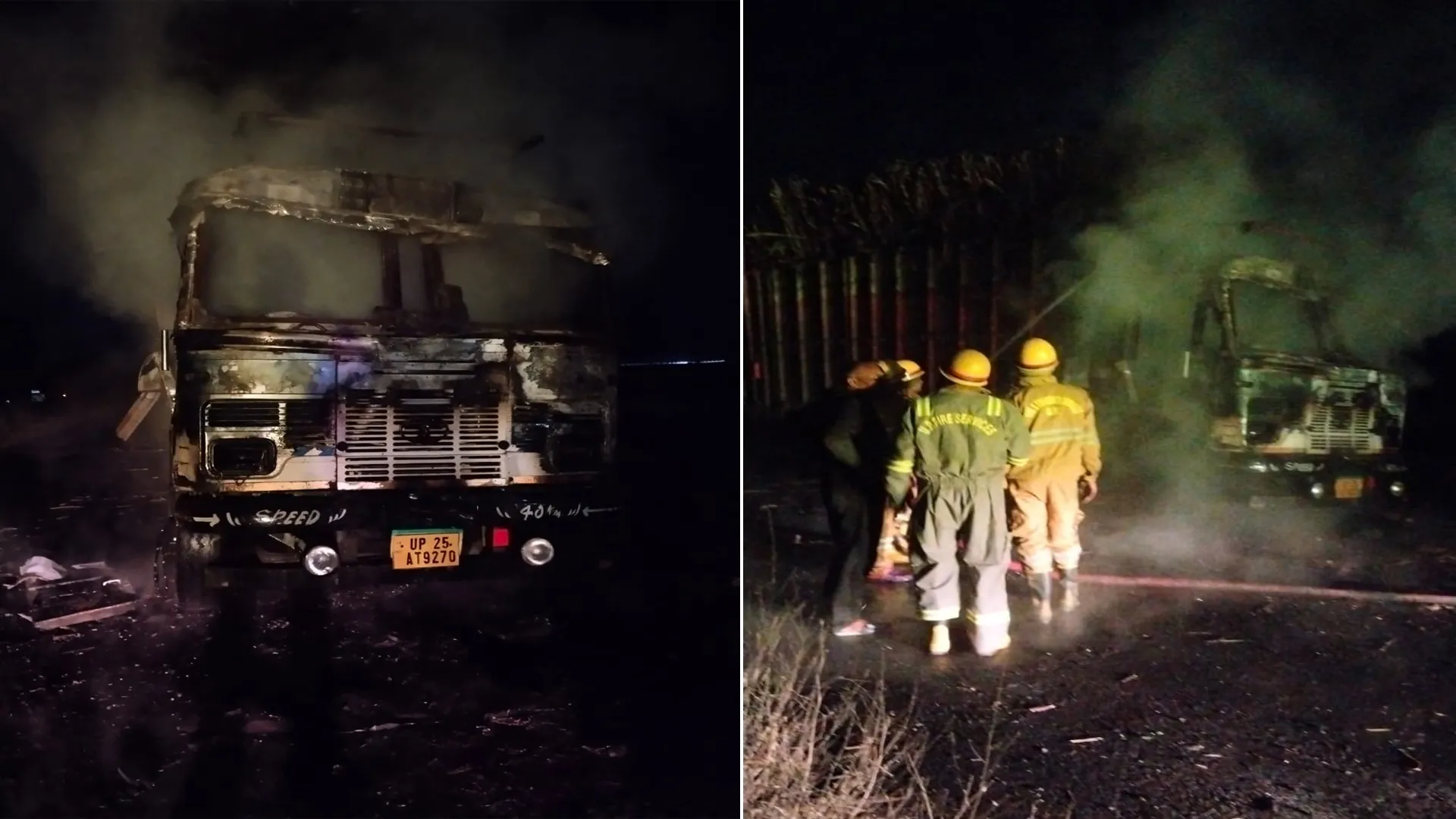 पीलीभीत: गन्ना लदे ट्रक में अचानक बना आग का गोला...चालक ने कूदकर बचाई जान 