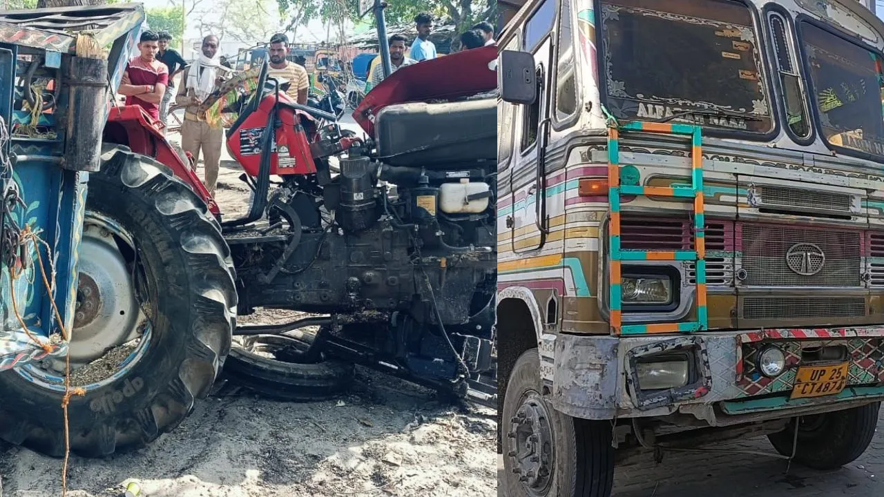 बदायूं: ट्रक ने मारी ट्रैक्टर-ट्रॉली में टक्कर, मजदूर की मौत