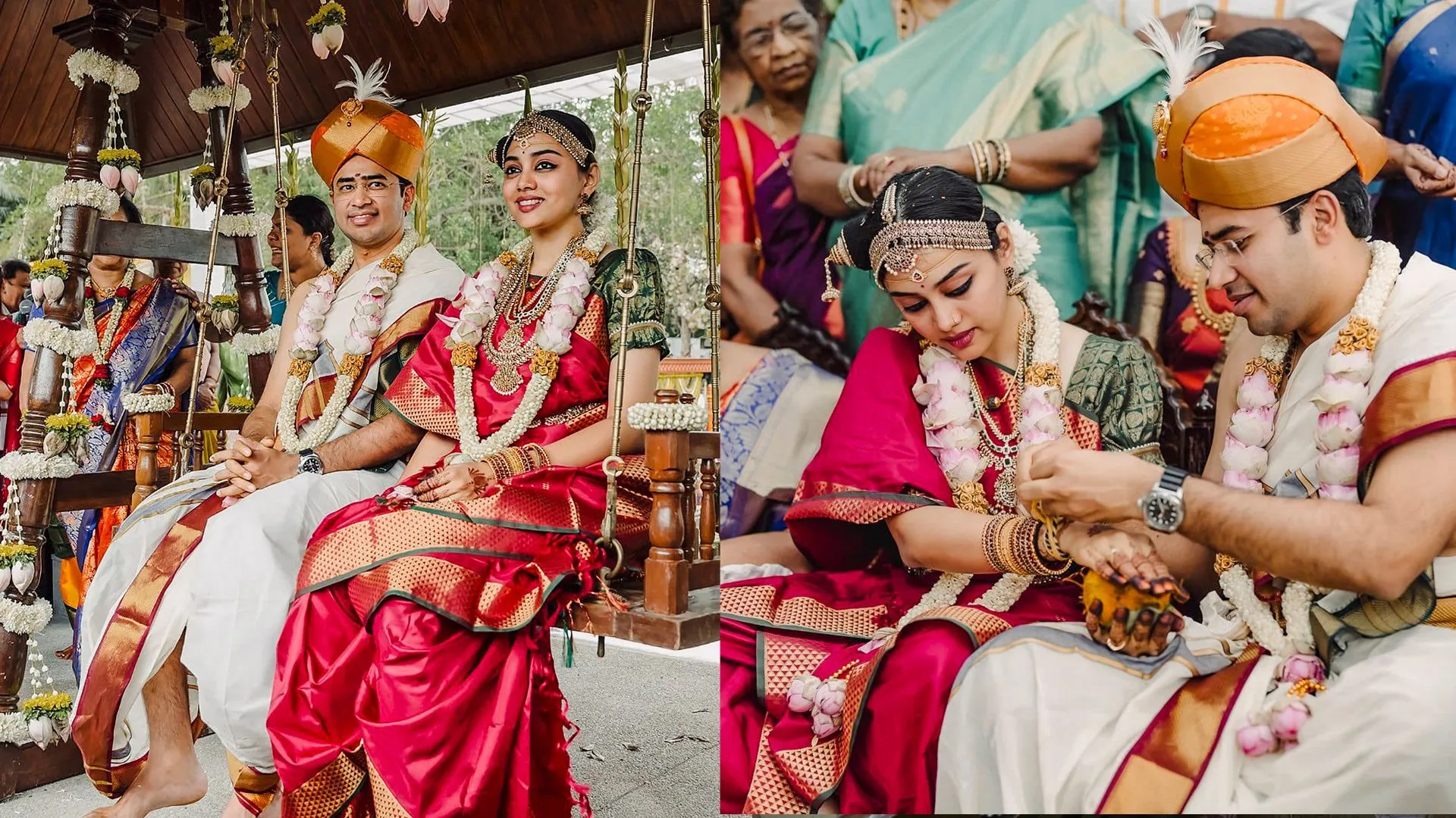 कर्नाटक: विवाह के बंधन में बंधे भाजपा सांसद तेजस्वी सूर्या और गायिका शिवश्री स्कंदप्रसाद 